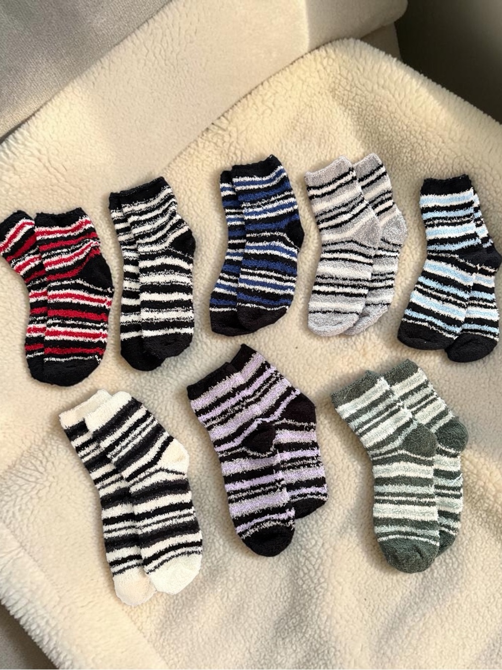 Cozy Striped Fuzzy slipper Ankle Socks - Assorted Colors